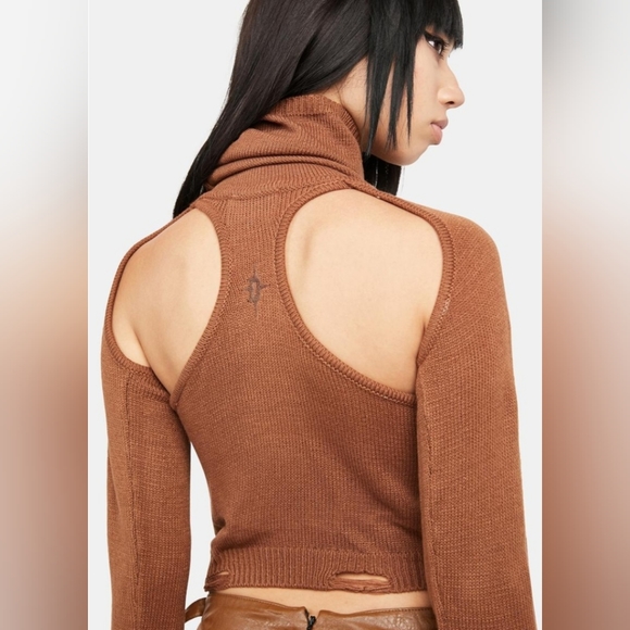 NWT Darker Wavs by Dollskill Knit Cut-out Turtleneck Sweater Top XS Brown - Picture 4 of 6